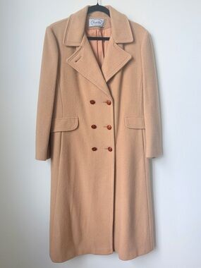 Vintage Long Camel Double-Breasted Trench Coat